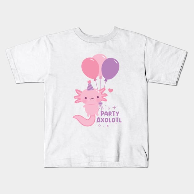 Cute Party A Lot Axolotl Balloons Kids T-Shirt by rustydoodle